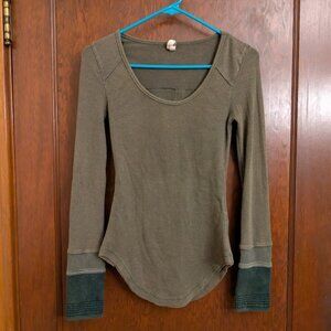 Free People Olive Green Long Sleeve Top